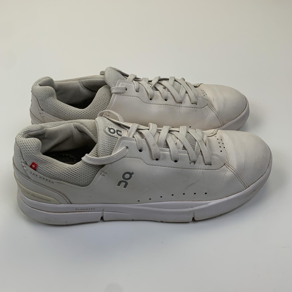 On The Roger Shoes Mens Size 12.5 White Leather Tennis Sneakers 48.99456